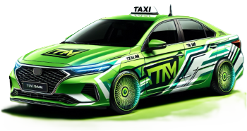 Taxi Mutuel aux couleurs vertes de la marque